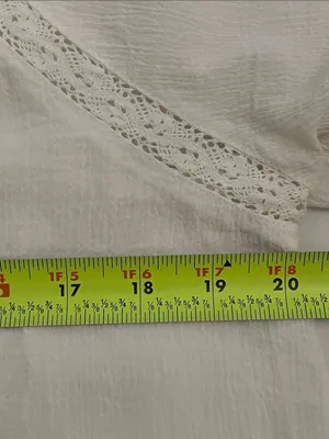 Free People Sivan Embroidered Blouse Ivory Small Boho Lace Crinkle Gauze Peasant thumbnail 7