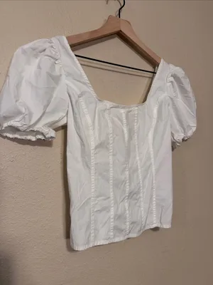 J.CREW Puff-Sleeve Square Neck Top Cotton Poplin Size 0 in White thumbnail 3