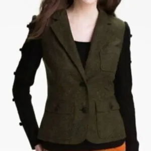 Kensie wool blend tweed popcorn knit sleeve blazer m thumbnail 1