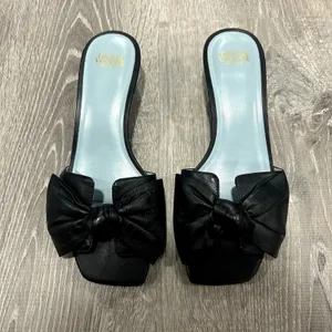 Frances Valentine Black Sandy Leather Bow Slide Sandals Size 6 thumbnail 2