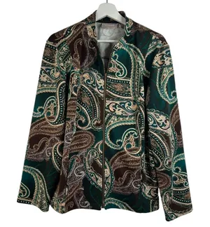Chico's 3 US 16 XL Jacket Paisley Print Full Zip Stretch Long Sleeve lightweight thumbnail 1