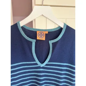 Tory Burch Wool Cashmere Blend Tunic Sweater XS Navy Stripe Pockets 50123142 thumbnail 4