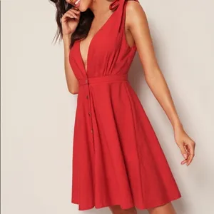 ✨HP✨Tie Strap Plunging Button Up Skater Dress✨ thumbnail 2