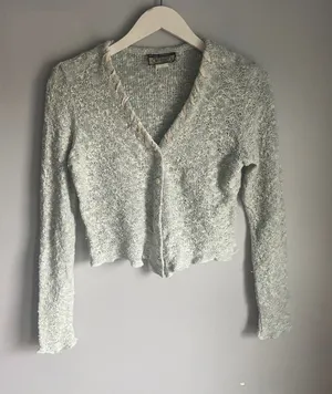 Vintage Cottage Dainty Cropped Cardigan Sweater Light Blue Ribbon Small Y2K USA thumbnail 1