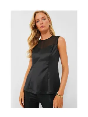 Tuckernuck NWT Black Satin Mesh Sleeveless Top Size Small thumbnail 2