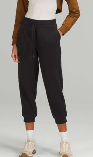 Lululemon Scuba High Rise Cropped Jogger Cotton Terry Drawcord Black Size 8 thumbnail 1