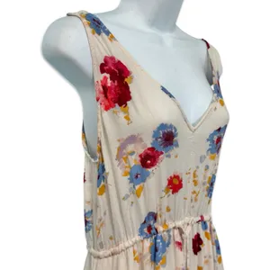Lucky Brand Ivory Red Blue Floral Sleeveless Tie Waist V-Neck Maxi Dress size S thumbnail 11
