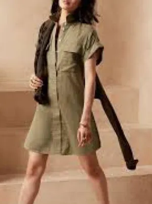 Banana Republic Utility Shirtdress Olive Green S thumbnail 2