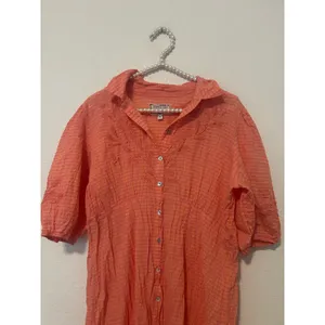 Johnny Was Size Medium Midi Dress Orla Puff Sleeve Embroidered Orange Preppy thumbnail 4