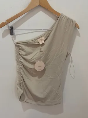 Camila Coelho One Shoulder‎ Ruched Top Beige Tan Small NWT Asymmetrical Bodycon thumbnail 1