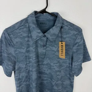 Nobull Polo Womens Medium Blue Camo Short Sleeve Athletic Golf Shirt NWT thumbnail 2