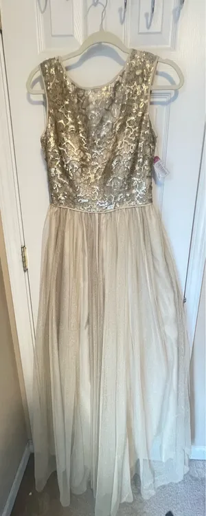 Aidan Mattox Gold Lace Tulle Sleeveless Long formal homecoming Dress 6 NWT thumbnail 1