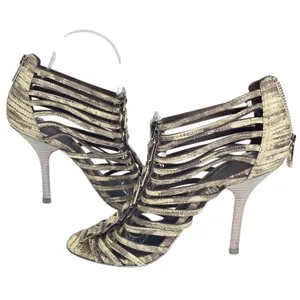 Tory Burch Gladiator Heels Beige Snakeskin Strappy Buckle Stilettos Women's 6.5M thumbnail 5