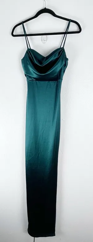 WINDSOR Green Cowl Draped Neck High Side Split Slip Dress Size Small Formal Chic thumbnail 1
