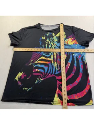 Unisex Colorful Rainbow Paint Splatter Zebra Graphic T-Shirt All Over Print XL T thumbnail 2
