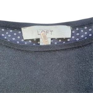 Loft Ann Taylor Mixed Media Polka Dot Sweater Black Womens Medium High Low Top thumbnail 3