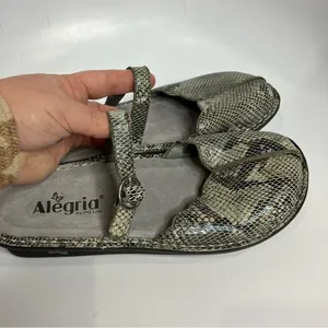 Alegria‎ snake skin print mary Jane mules gray cream size 39 thumbnail 4