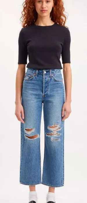 Levi's Blue Distressed Wide-Leg Jeans thumbnail 1