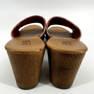 Ana Robinson Terracotta Platform Sandal Block Heel Slip On Open Toe Pink Woven 8 thumbnail 5