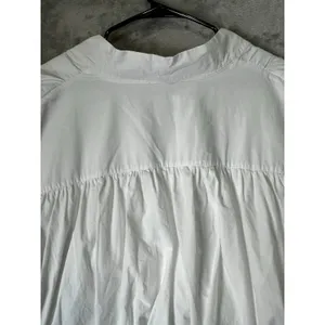 Maeve Crop Bubble Shirt White Medium Button Front Balloon Sleeve Blouse Modern thumbnail 4