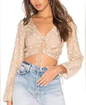 Superdown Cait Nude Polka Dot Print Keyhole Crop Top Size Small thumbnail 1