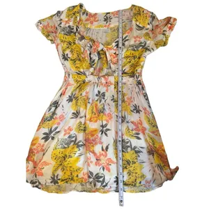 Free People Part Time Lover Floral Tie Front Mini‎ Dress Sz 4 yellow gray thumbnail 9