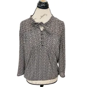 Loft Womens Blouse Sz Small Button Tied Front Pleated Boho Neutral Bohemian thumbnail 2