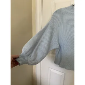 Revolve Line & Dot Light Blue Rib Knit Balloon Sleeve Mock Neck Sweater XS Minimalist thumbnail 4