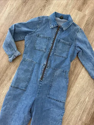 Wild Fable long sleeve denim western one piece collared jumpsuit zip front XS thumbnail 2