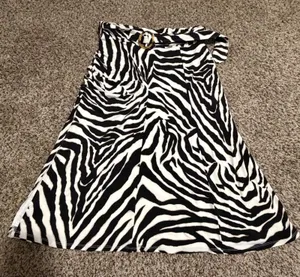 White House Black Market Zebra Print Belted Midi Skirt Black White Womens Medium thumbnail 1