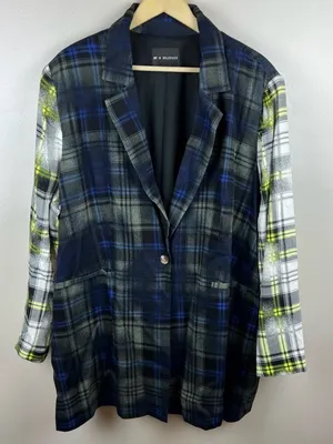 BP + Wildfang Plaid One Button Blazer Blue Size M thumbnail 3