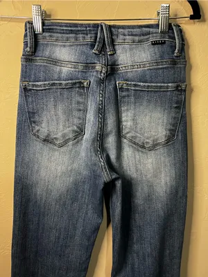 Risen High Rise Distressed Raw Hem Long Inseam Straight Leg Denim Jeans thumbnail 8