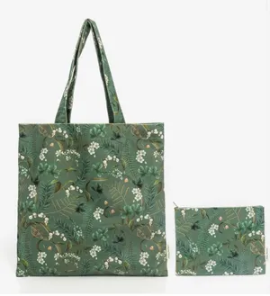 NEW Floral 2 Pk Soft Velvet Tote Bag & Makeup Pouch Reusable Grocery Bag thumbnail 1
