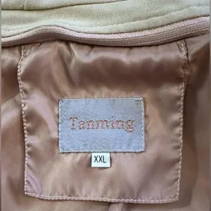 Tanming Women's Removable Hooded Faux Leather Jackets in Apricot/Tan thumbnail 4