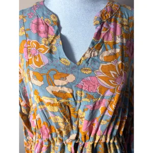 Entro Floral Mini Dress Womens Medium Blue Pink‎ Excellent Tiered Boho thumbnail 13