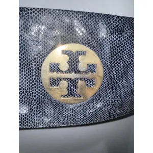 Tory Burch Reva Clutch Blue Leather‎ Snakeskin Print Chain Handbag Bag L thumbnail 4
