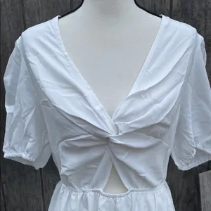 Cupshe White Knot Front Short Sleeve Tiered Mini Dress Size M thumbnail 4