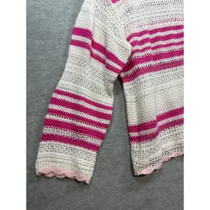 POL Womens‎ Striped Sweater Pink White Sz M Open Knit Beachy thumbnail 2