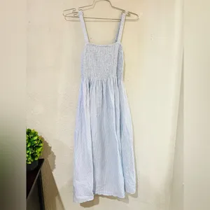 J.Crew Smocked beach dress in linen-cotton blend stripe size S 14” pit to pit stretchy thumbnail 8