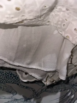 High-Waist Cream Embroidered Eyelet Shorts with Gold Accents thumbnail 3