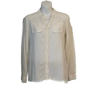 Cato Ivory Lace Ruffle Detail Long Sleeve Collared Button-Up Blouse Size S thumbnail 9
