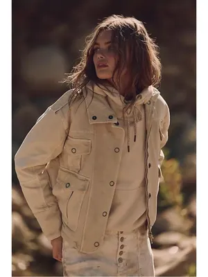 Free People Bohemian Kali Washed Utility Military Canvas Jacket Oat Large thumbnail 7