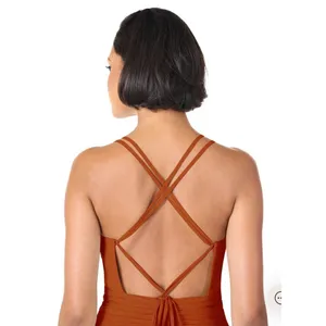 Azazie Paprika A line Pleated Chiffon Long Dress Farren Bridesmaid Formal Orange thumbnail 2