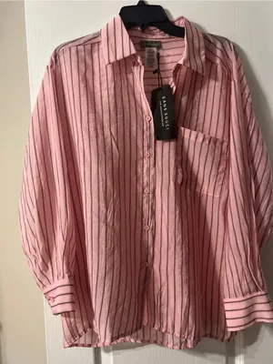 Sans Souci Pink and Black Striped Button-Down Shirt thumbnail 1
