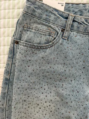 Rhinestone Jeans Forever 21 Straight-Leg Blue denim thumbnail 5