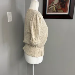 Vintage Style Crochet Knit Cardigan and Camisole Set Beige Pink Ribbon Trim thumbnail 5