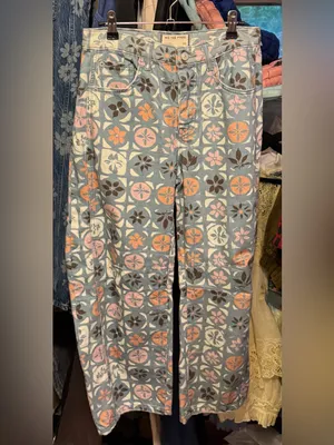 NWOT Free People We The Free Good Luck Printed Barrel Jeans - Jade Combo - 26 thumbnail 7