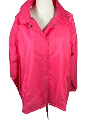 Vintage Ames‎ Hot Pink Windbreaker Nylon Cotton Lined Jacket Size L New 80's thumbnail 1