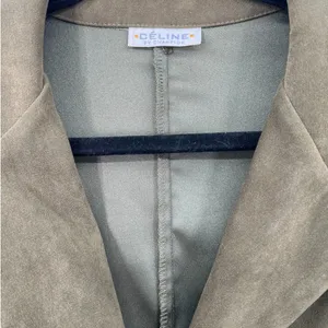 Vintage Celine | M | Blazer Jacket Micro Suede Womens Thigh Length Olive Green thumbnail 6