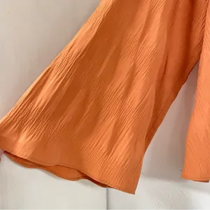 Elizabeth & James Orange Crepe Long Sleeve Boho Womens Blouse L Bell Sleeve thumbnail 2
